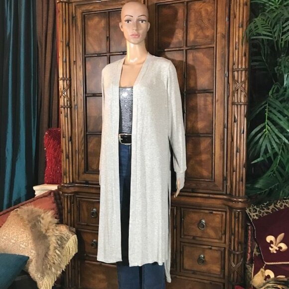 NWOT Cuddle Duds Gray Side Slit High Low Modal Rib Knit Duster Cardigan - Picture 2 of 16